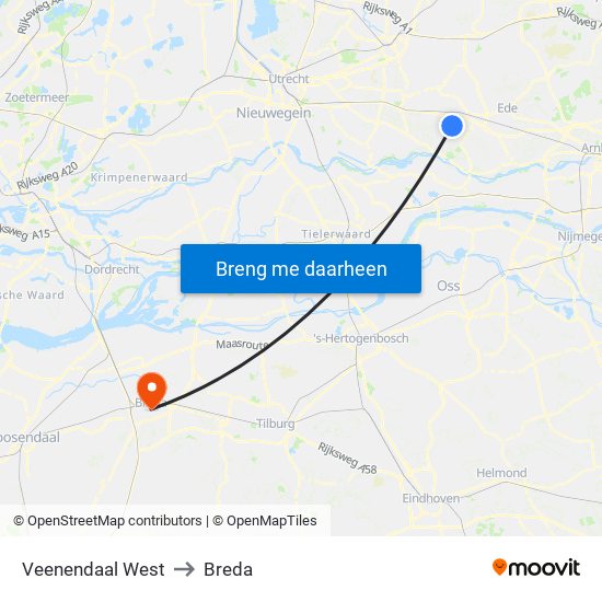 Veenendaal West to Breda map