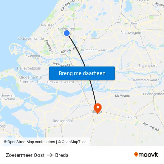 Zoetermeer Oost to Breda map