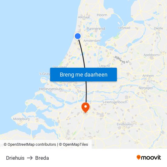 Driehuis to Breda map