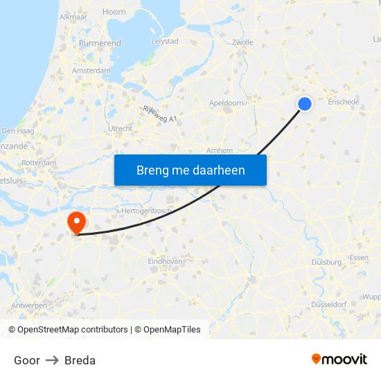 Goor to Breda map