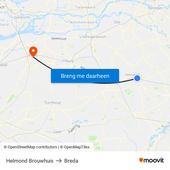 Helmond Brouwhuis to Breda map