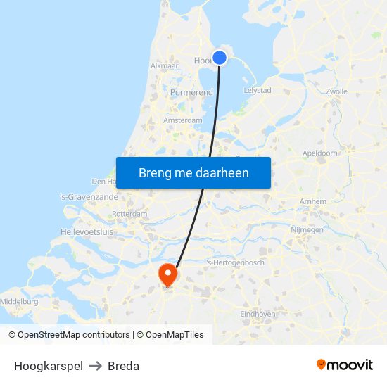 Hoogkarspel to Breda map