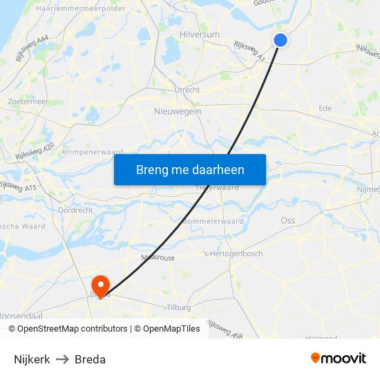 Nijkerk to Breda map