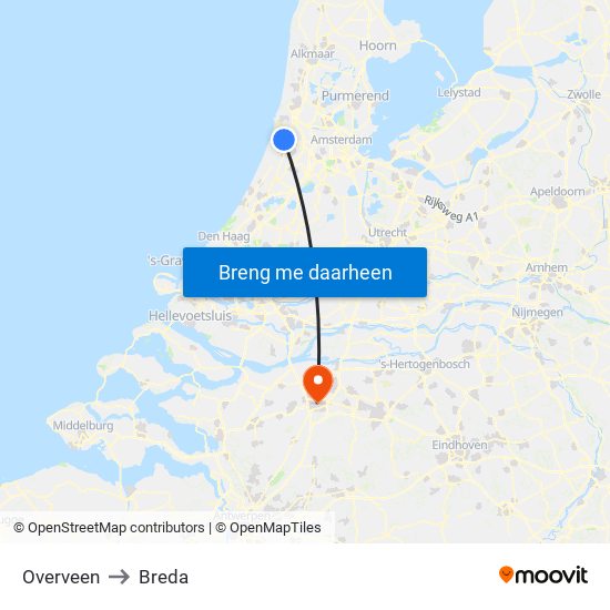 Overveen to Breda map