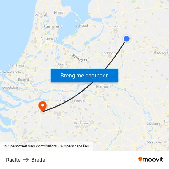 Raalte to Breda map