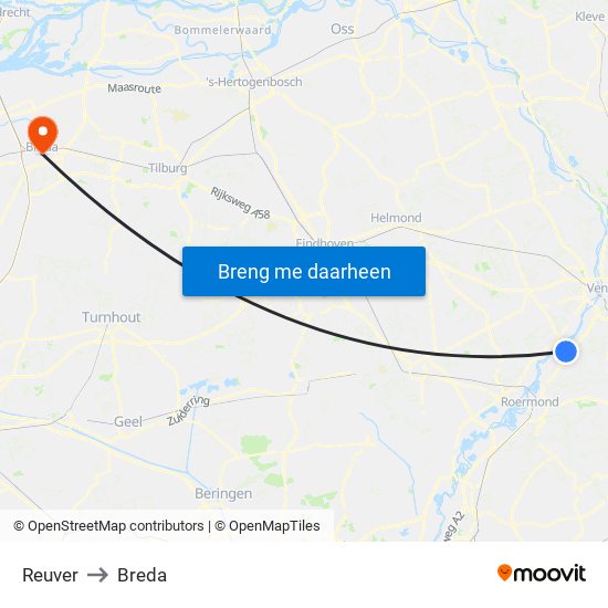 Reuver to Breda map