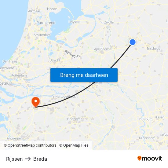 Rijssen to Breda map