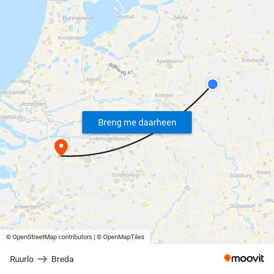 Ruurlo to Breda map