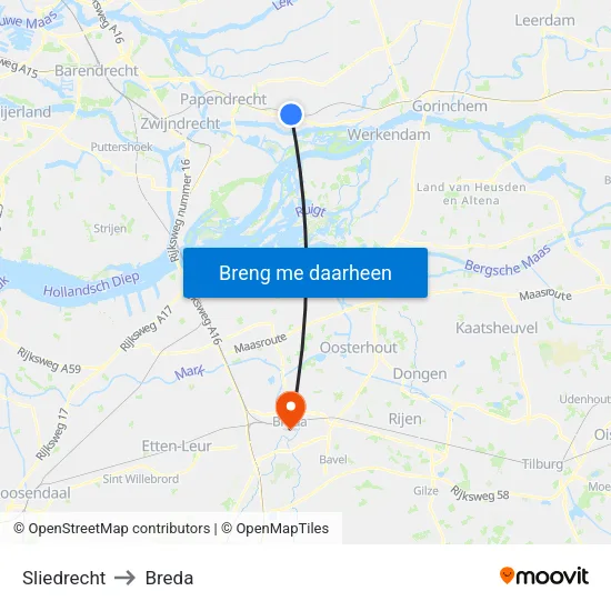 Sliedrecht to Breda map