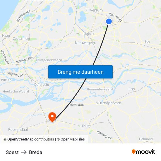 Soest to Breda map