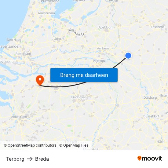 Terborg to Breda map