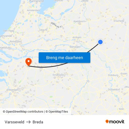 Varsseveld to Breda map