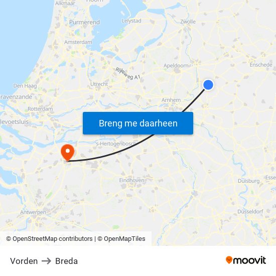Vorden to Breda map