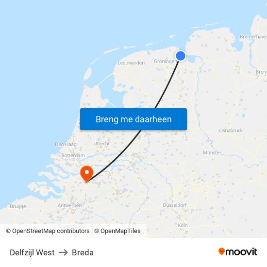 Delfzijl West to Breda map