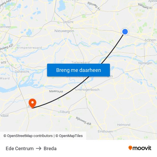 Ede Centrum to Breda map