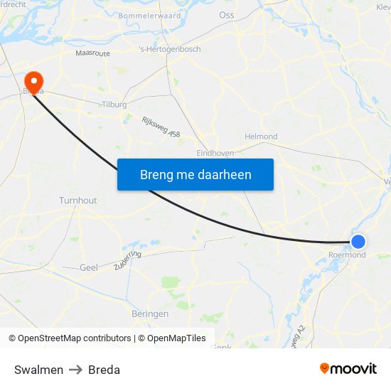 Swalmen to Breda map