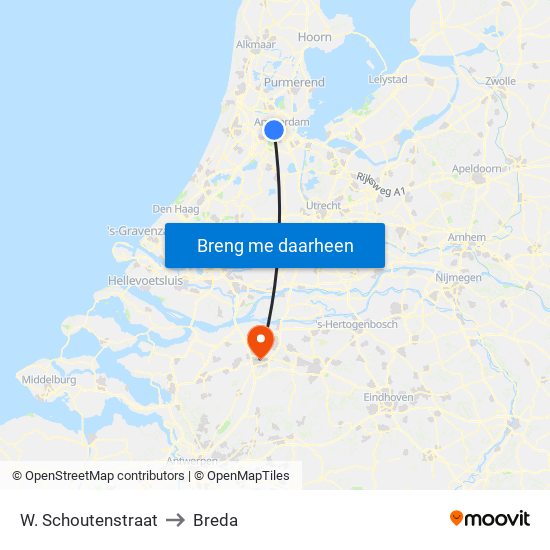 W. Schoutenstraat to Breda map