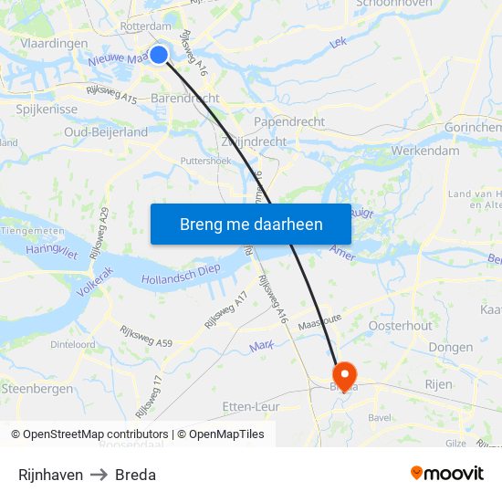 Rijnhaven to Breda map