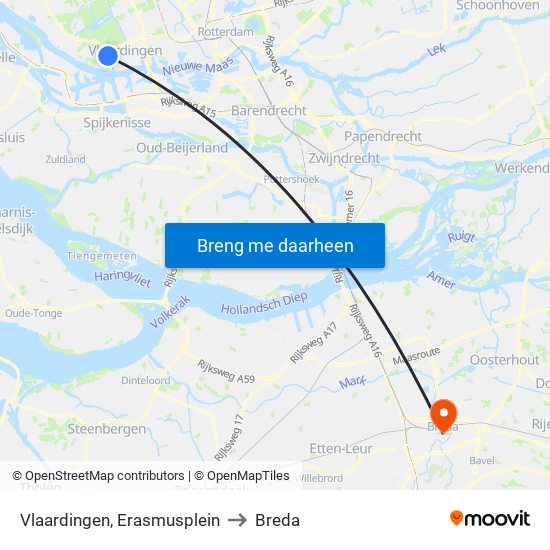 Vlaardingen, Erasmusplein to Breda map