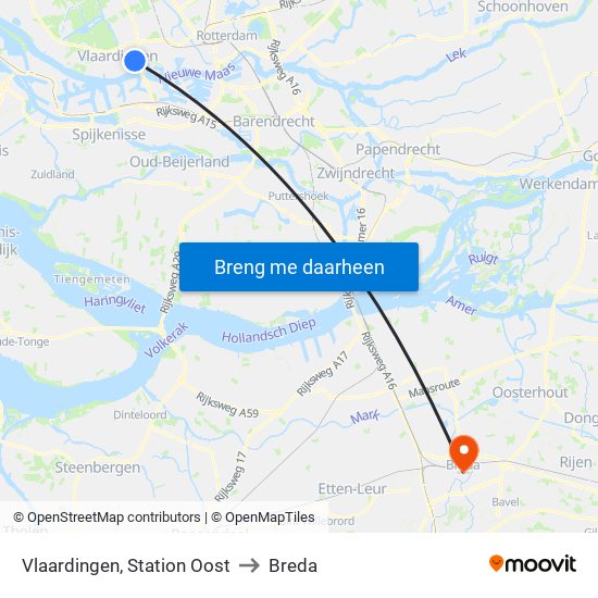 Vlaardingen, Station Oost to Breda map