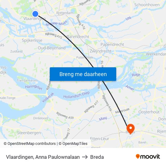 Vlaardingen, Anna Paulownalaan to Breda map