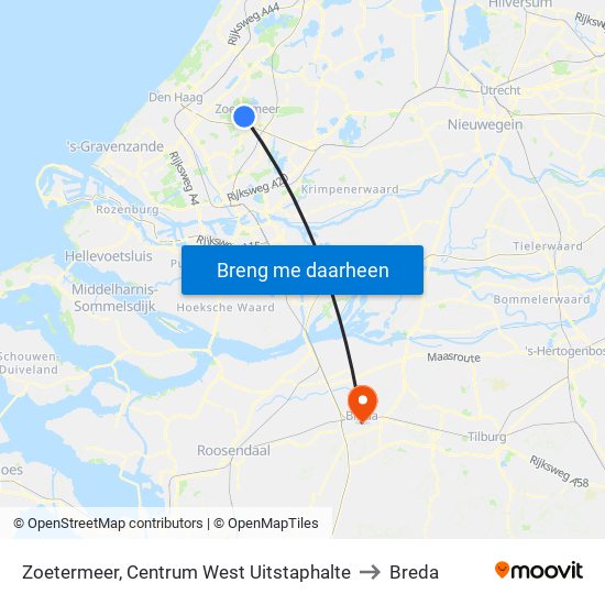 Zoetermeer, Centrum West Uitstaphalte to Breda map