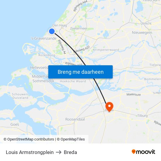 Louis Armstrongplein to Breda map