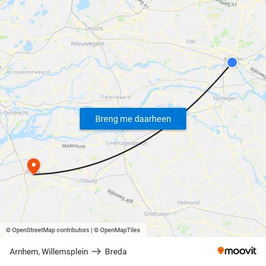 Arnhem, Willemsplein to Breda map