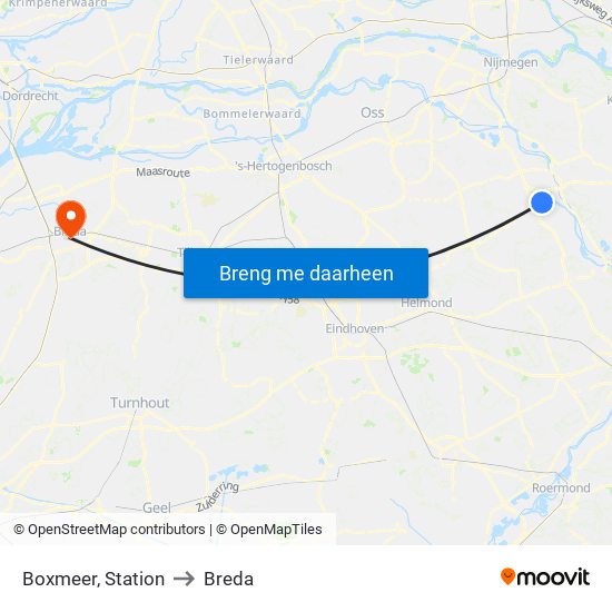 Boxmeer, Station to Breda map