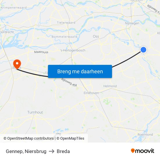 Gennep, Niersbrug to Breda map