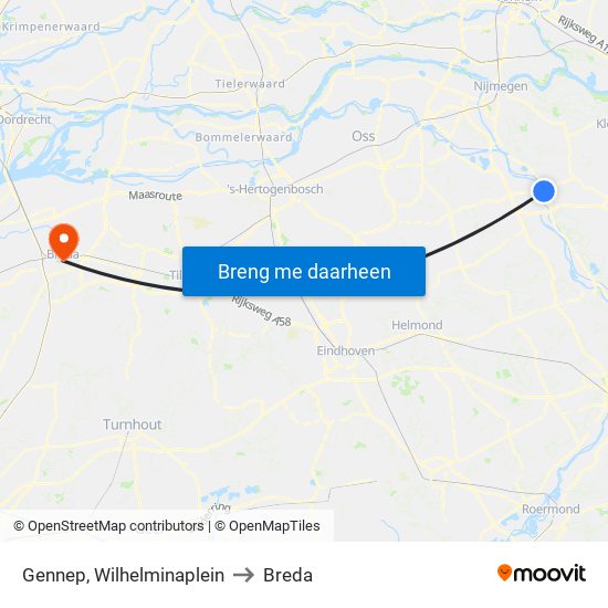 Gennep, Wilhelminaplein to Breda map
