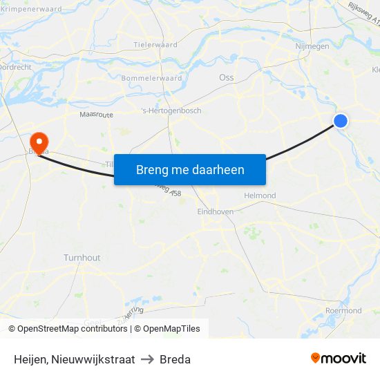 Heijen, Nieuwwijkstraat to Breda map
