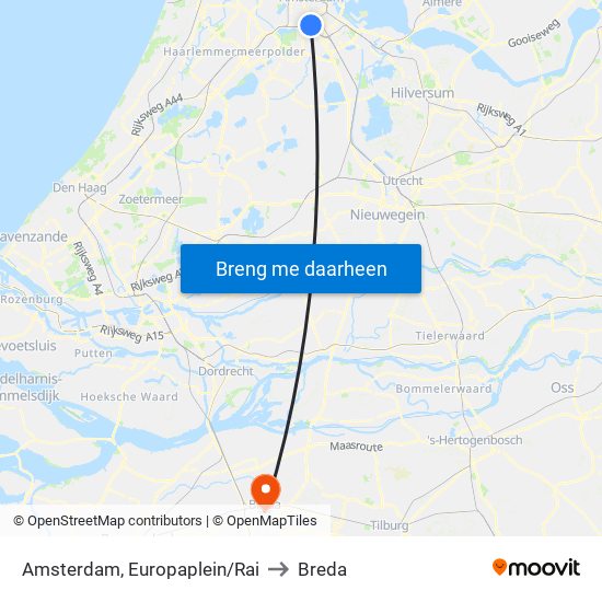 Amsterdam, Europaplein/Rai to Breda map
