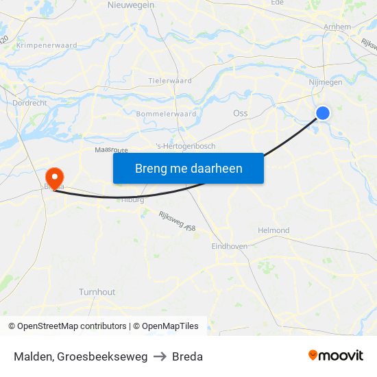 Malden, Groesbeekseweg to Breda map