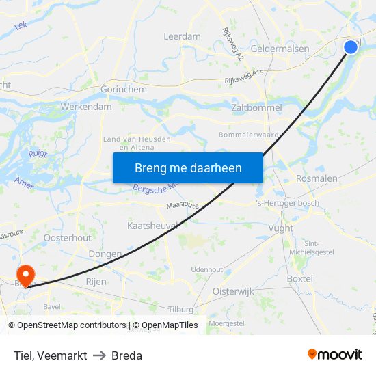 Tiel, Veemarkt to Breda map