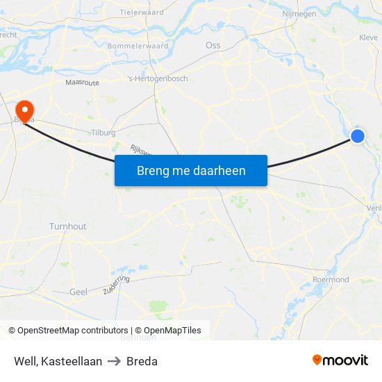 Well, Kasteellaan to Breda map