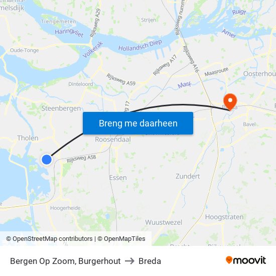 Bergen Op Zoom, Burgerhout to Breda map