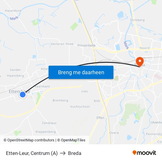 Etten-Leur, Centrum (A) to Breda map