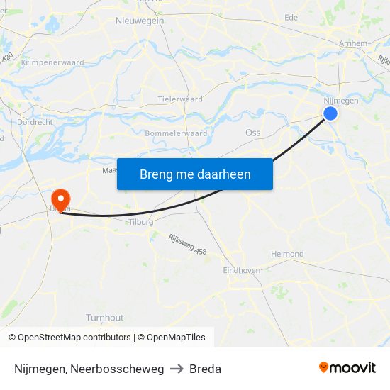 Nijmegen, Neerbosscheweg to Breda map