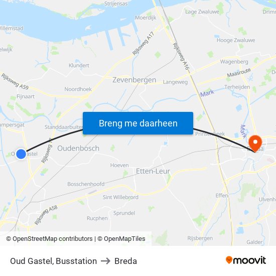 Oud Gastel, Busstation to Breda map