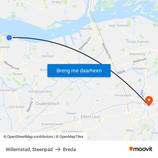 Willemstad, Steenpad to Breda map