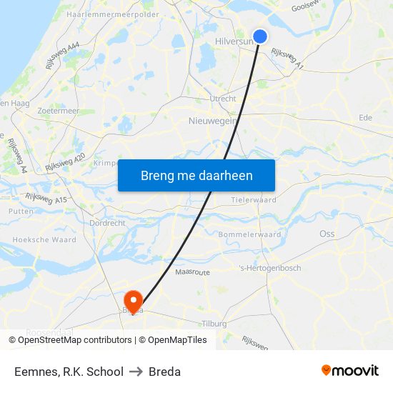 Eemnes, R.K. School to Breda map