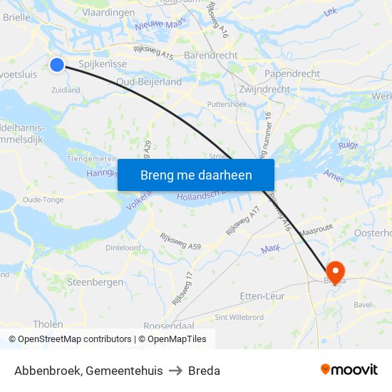 Abbenbroek, Gemeentehuis to Breda map