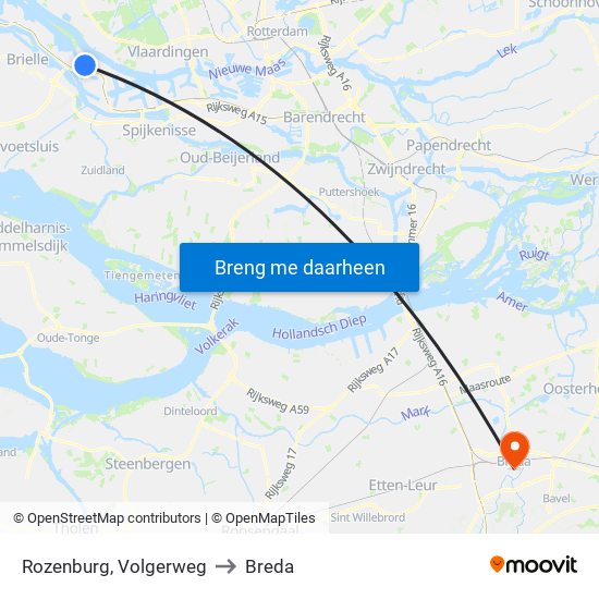 Rozenburg, Volgerweg to Breda map