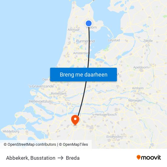 Abbekerk, Busstation to Breda map