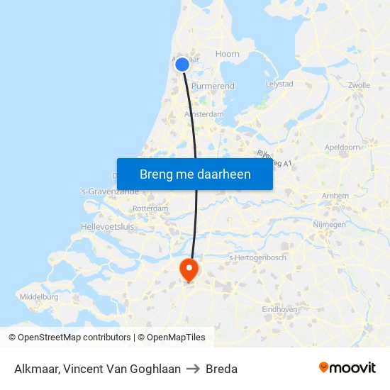 Alkmaar, Vincent Van Goghlaan to Breda map