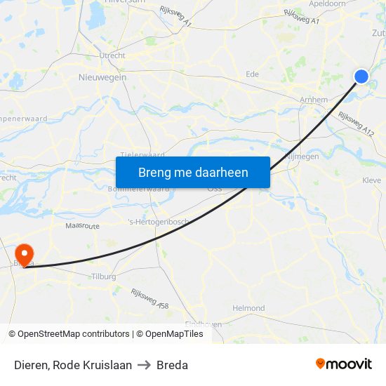 Dieren, Rode Kruislaan to Breda map