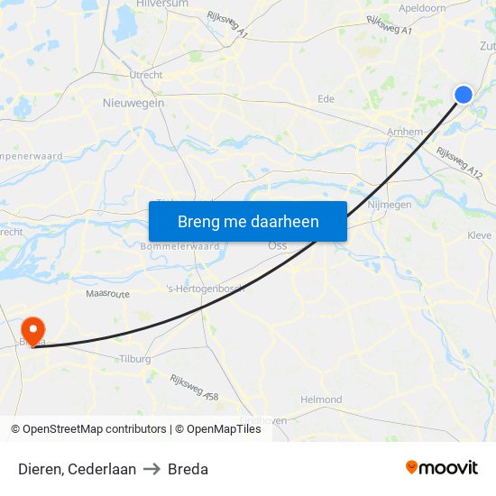 Dieren, Cederlaan to Breda map