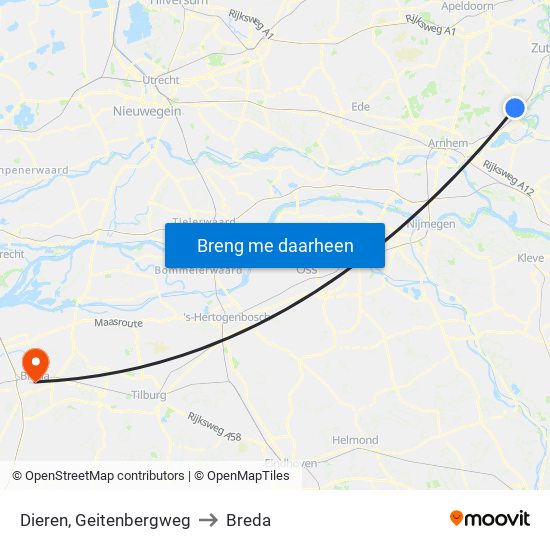 Dieren, Geitenbergweg to Breda map