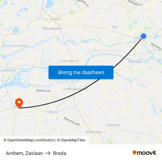 Arnhem, Zaslaan to Breda map